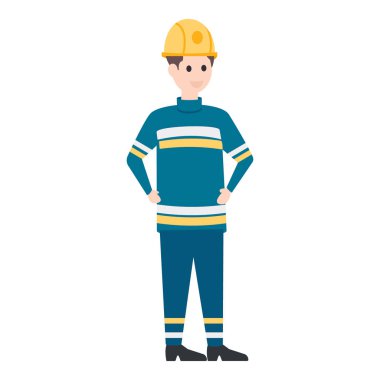 Mühendis düz karakter, beyaz arkaplanda inşaat işçisi vektörü.