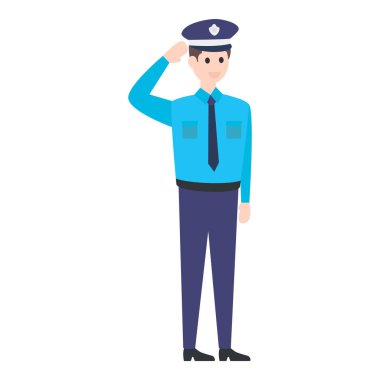 Polis memuru vektörü. Son moda düz stilde selamlama subayı karakteri.