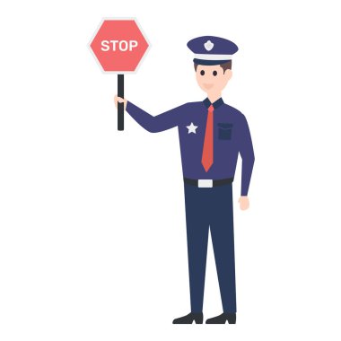 Trafik polisi dur işareti vektörünü tutuyor.