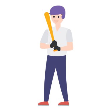 Beyzbol sopası tutan adam, temiz bir arkaplanda beyzbol oyuncusu karakteri..