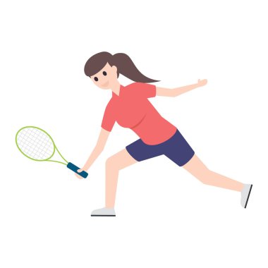 Tenisçinin düz karakteri, tenis raketi tutan kadın spor vektörü..