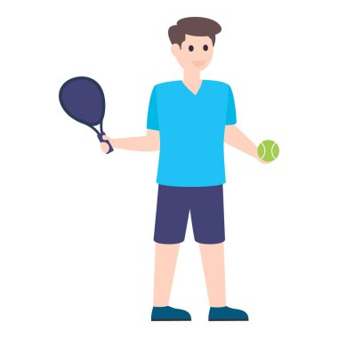 Tenis oyuncusunun düz karakteri, elinde tenis raketi olan bir adam..