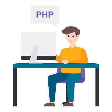 Php, programlama veya kodlama adamı, programcı düz karakter.