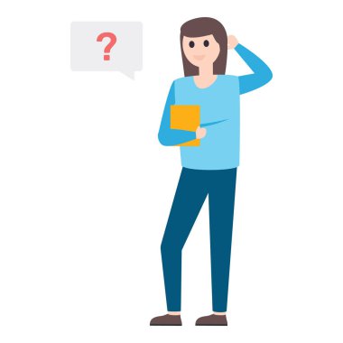 Soru işareti olan kadın, kafası karışmış çalışan vektör görüntüsü.