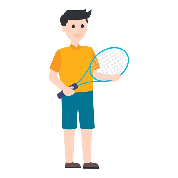 Jeune Homme Jouant Tennis Isolé Homme Raquette Tennis Vecteur Caractère — Image vectorielle