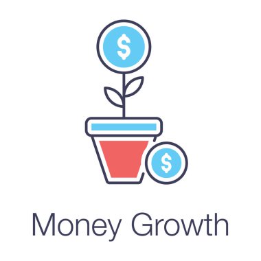Düz tasarımda mali büyüme veya para büyüme ikonu.