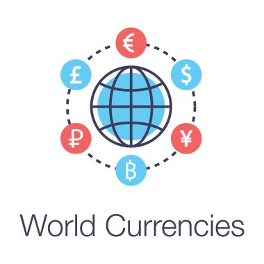 Küresel değişim, düz simgede küresel para birimi kavramı