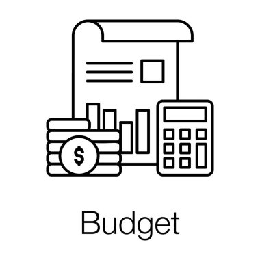 Hesap makinesi ve iş raporlu dolar sikkeleri, bütçe hesaplama vektörü.