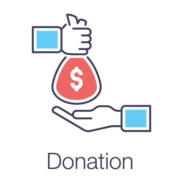 Icon Donation Hand Giving Money Bag Flat Design — Stock Vector