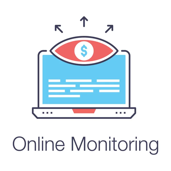 Dólar Dentro Olho Com Laptop Ícone Monitoramento Line Design Plano — Vetor de Stock