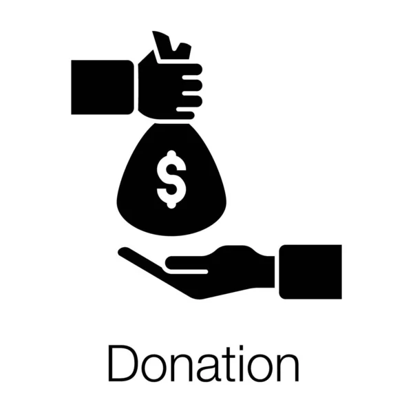 Icono Donación Mano Dando Bolsa Dinero Diseño Sólido — Vector de stock