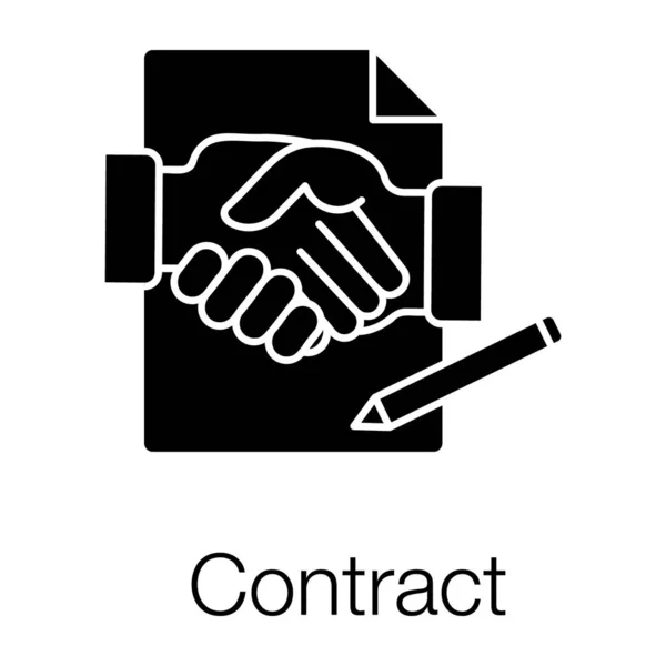 ビジネス契約アイコンの鉛筆と握手の概念を持つ紙 — ストックベクタ