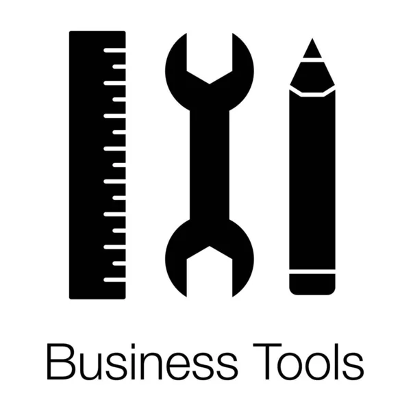 Wypełniona Ikona Projektu Narzędzia Biznesowego Klucz Ołówkiem Skali — Wektor stockowy