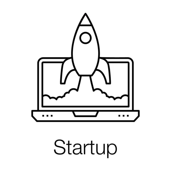 Rocket Komt Uit Laptop Bedrijf Opstarten Pictogram — Stockvector