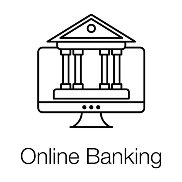 Bankgebouw Binnen Monitor Concept Van Online Bankieren Icoon — Stockvector