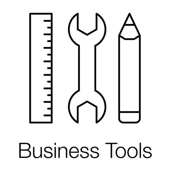 Дизайн Линии Иконка Бизнес Инструмента Гаечный Ключ Карандашом Масштабом — стоковый вектор