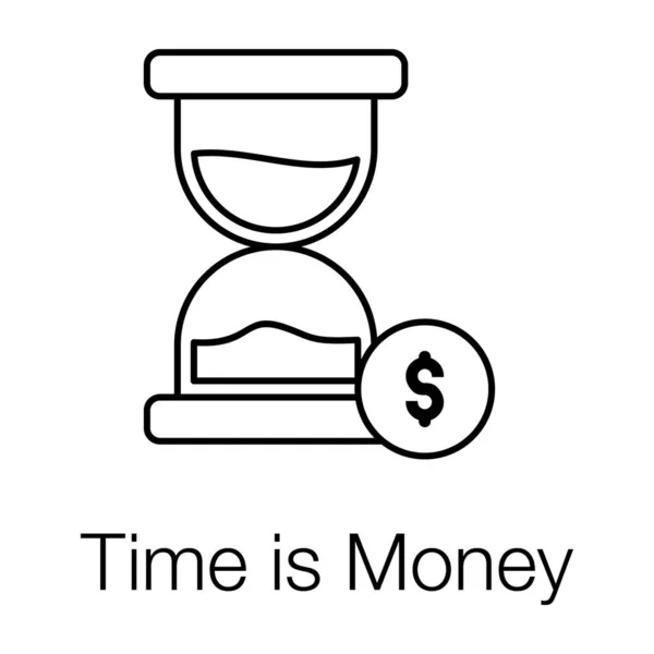 时间的线图标是钱 一美元加沙漏 — 图库矢量图片