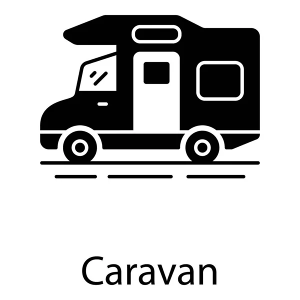 Reizende Weg Caravan Pictogram Geïsoleerd Witte Achtergrond — Stockvector
