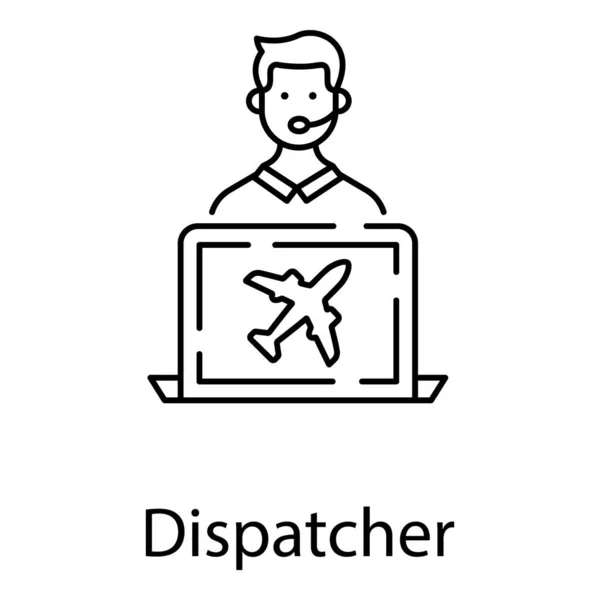 Online Overzeese Logistieke Levering Vlucht Dispatcher Pictogram Lijn Ontwerp — Stockvector