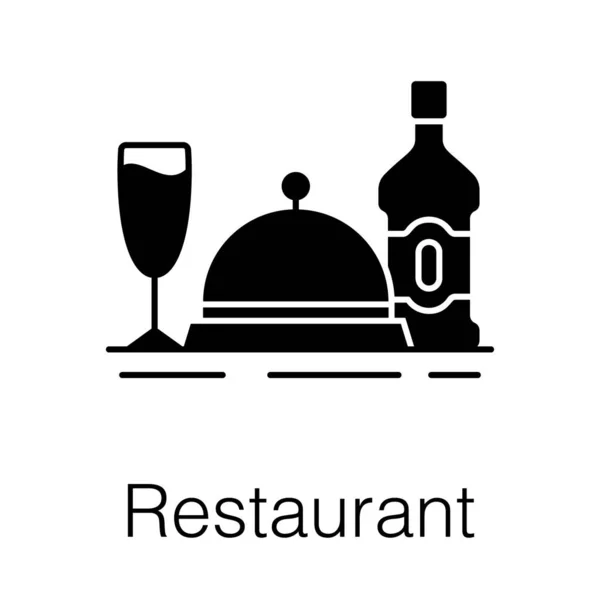 在餐馆的一个坚实的图标中享用健康的饭菜 — 图库矢量图片