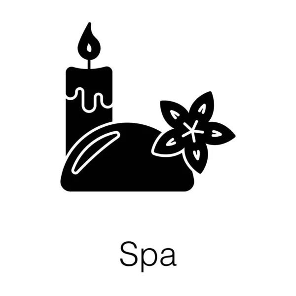 Icono Lleno Spa Vela Spa Ardiente Con Flor — Vector de stock