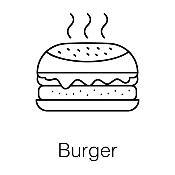 Fast Food Junk Artikel Hot Burger Linie Ikone Stil — Stockvektor