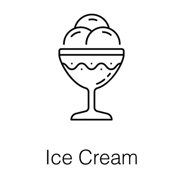 Three Ice Cream Scoops Bowl Line Icon — Stock Vector