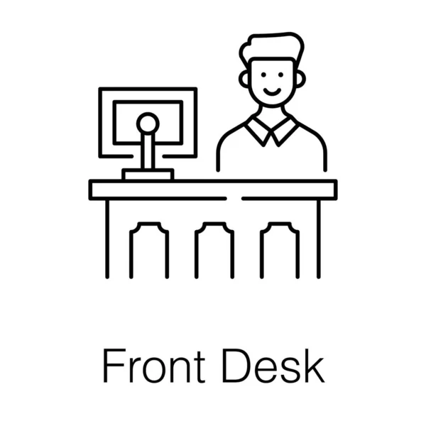 Person Sitting Table Monitor Denoting Front Desk Line Icon — ストックベクタ