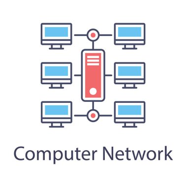 Düz dizaynlı bilgisayar ağının kavramsal simgesi.