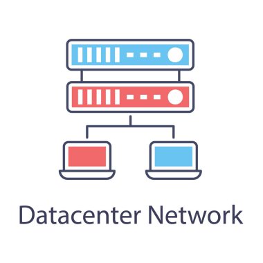 Dizüstü bilgisayara bağlı veri sunucusu, veri merkezi ağ simgesi.