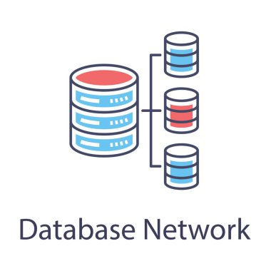 Düz dizaynlı, düzenlenebilir vektör veritabanı ağ simgesi