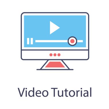 Düz vektör biçiminde video yayınlama, video öğretim simgesi 