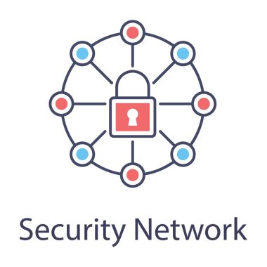 Düğümlerin içindeki asma kilit, izole edilmiş arkaplanda ağ güvenlik simgesi.