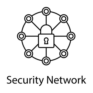 Düğümlerin içindeki asma kilit, izole edilmiş arkaplanda ağ güvenlik simgesi.