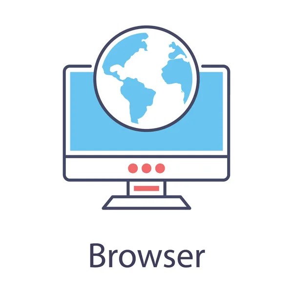 Globe Monitor Web Browser Icon Flat Design — Stock Vector