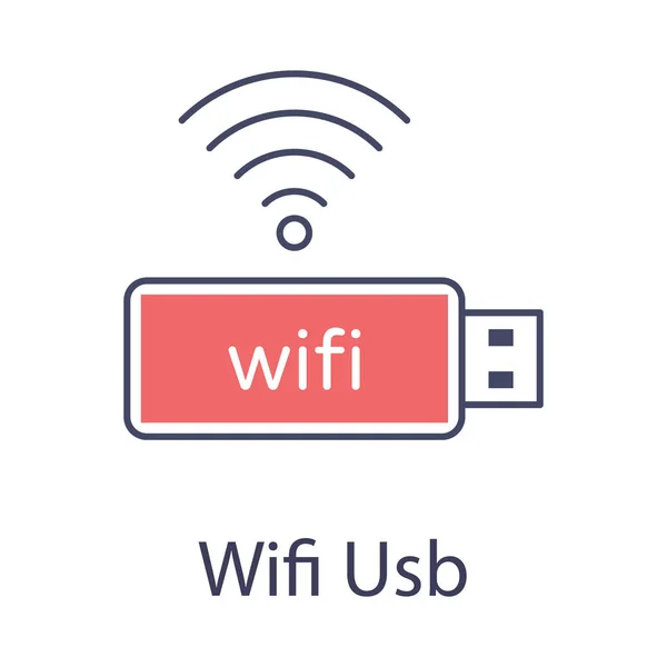 Usb Met Wifi Signalen Usb Adapter Icoon Plat Ontwerp — Stockvector