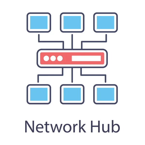 Network Hub Icon Flat Vector Design — ストックベクタ