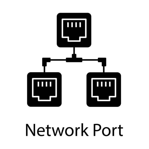 Udostępnianie Portów Szerokopasmowych Udostępnianie Sieci Ethernet Ikona Portu Sieciowego Solidnej — Wektor stockowy