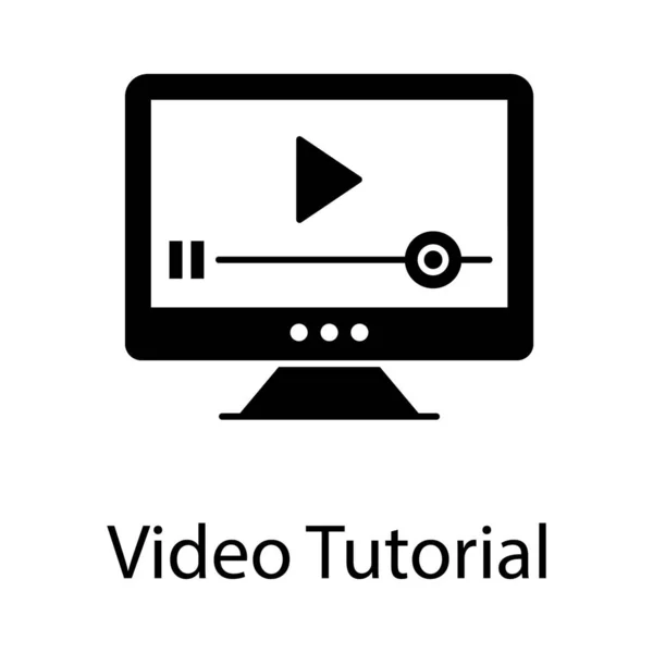 Streaming Vidéo Icône Tutoriel Vidéo Dans Style Vectoriel Solide — Image vectorielle