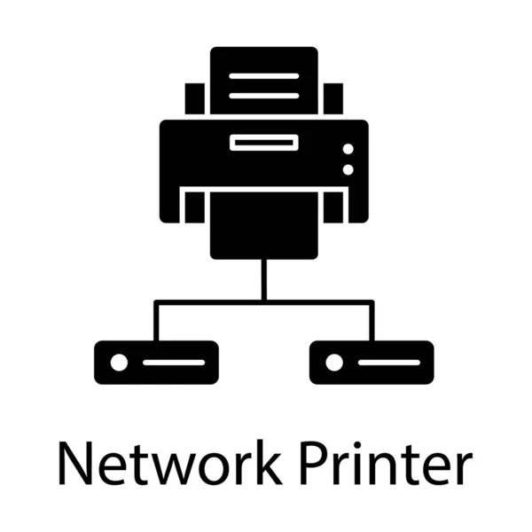 Verbonden Apparaatnetwerk Netwerkprintervector Glyph Ontwerp — Stockvector