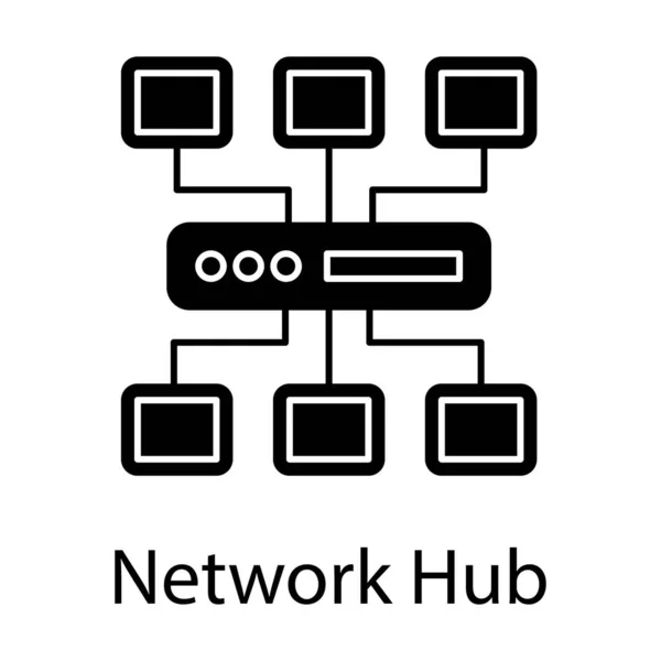 Netzwerk Hub Symbol Solid Vektor Design — Stockvektor