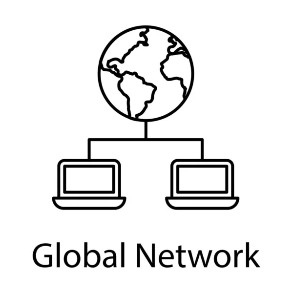 Conception Vectorielle Ligne Icône Réseau Mondial Sur Fond Isolé — Image vectorielle