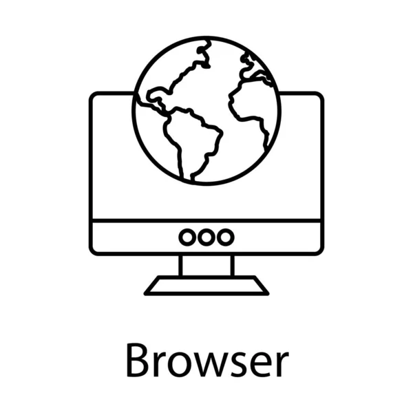 Globe Εσωτερική Οθόνη Web Browser Εικονίδιο Στο Σχεδιασμό Γραμμή — Διανυσματικό Αρχείο