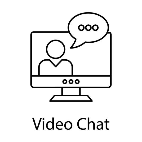 Video Chat Icono Diseño Línea Vector — Vector de stock