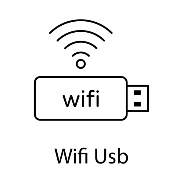 Usb Con Señales Wifi Icono Del Adaptador Usb Diseño Línea — Archivo Imágenes Vectoriales