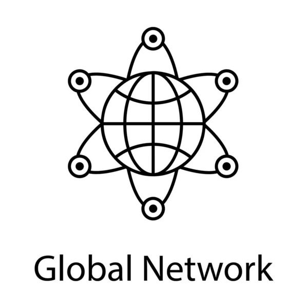 Globális Hálózati Ikon Vonaltervezése Szerkeszthető Vektor — Stock Vector