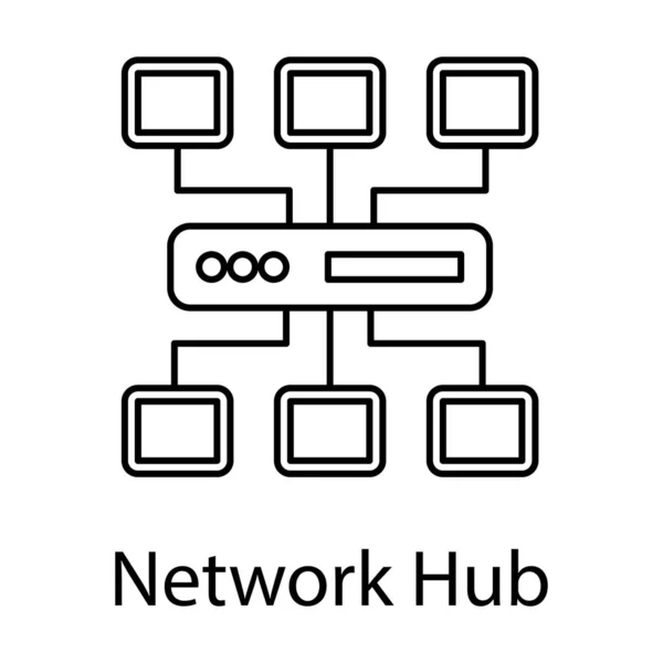 Netzwerk Hub Symbol Linienvektordesign — Stockvektor