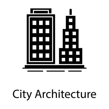 Şehir manzarası, şehir mimarisi simgesini gösteren ticari daireler, katı vektör  