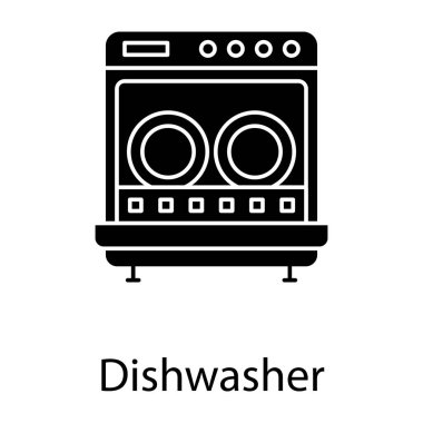 Mutfak gereçleri, otomatik bulaşık makinesi ikonu dolu tasarım.