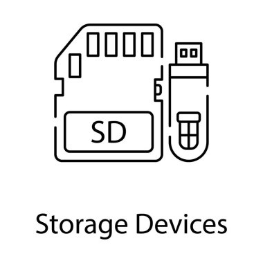 Veri depolama aygıtları, satır tasarımında hafıza kartı simgesi olan usb